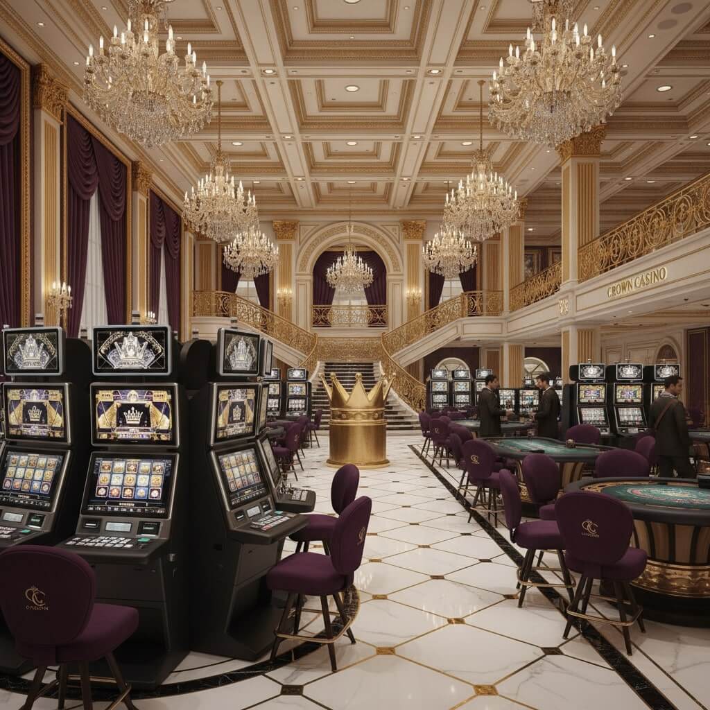 Luxury casino interior with slots and table games